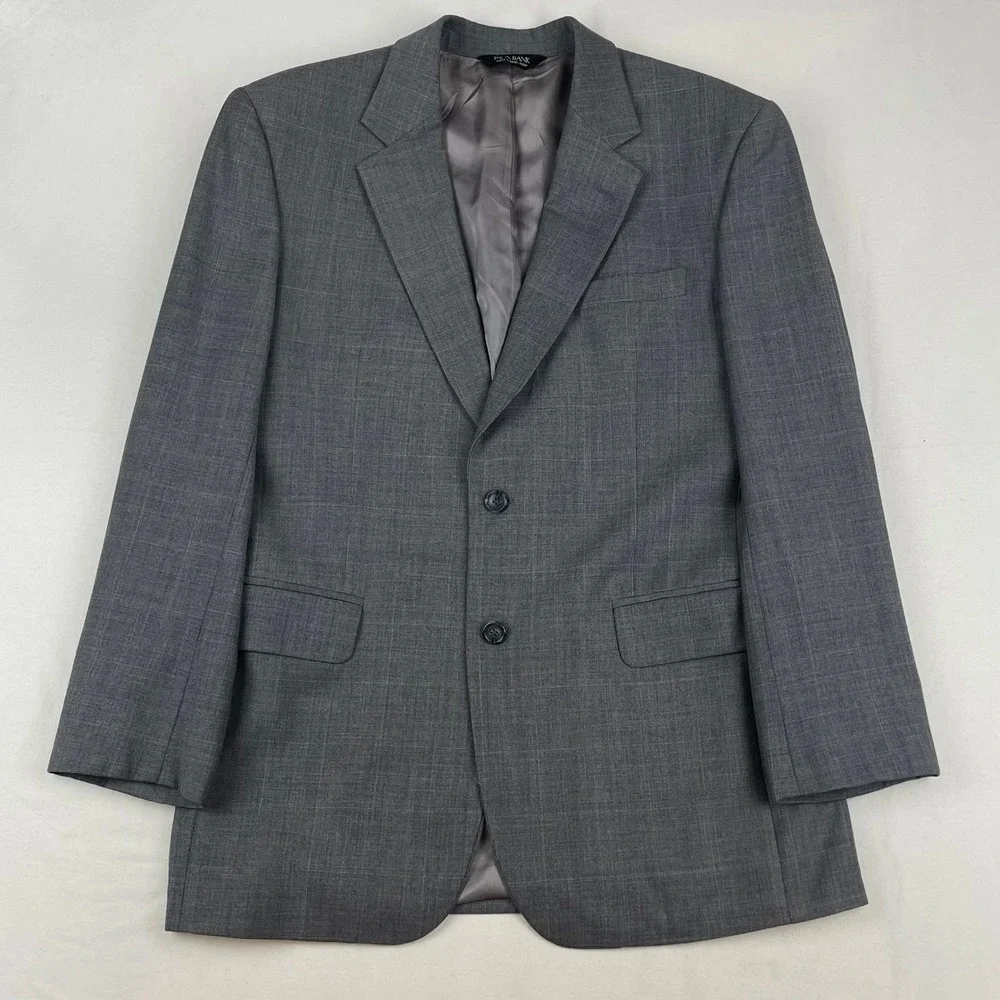 Jos. A. Bank Men Grey Wool Cashmere Glen Check 2 Piece Suit 40R 32X31.5